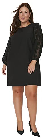 Trendyol Damen Woman Mini Bodycon Standing Collar Woven Plus Size Dress Kleid, Schwarz, 42