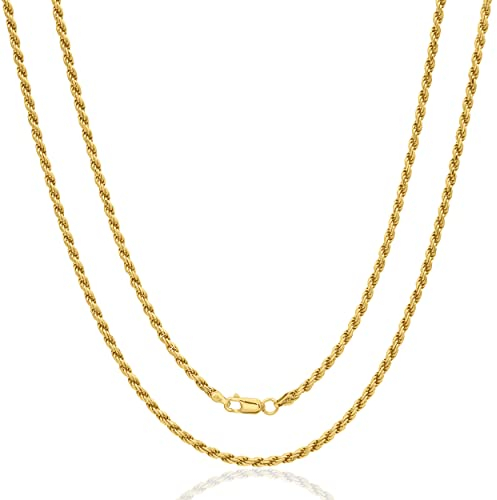 AKA Gioielli® - Herren Damen Kette 18 Karat Gold Vergoldet 925 Sterling Silber - Kordelkette 3mm - 45 cm lang