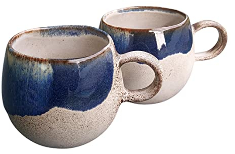 PintoCer - 2 tazze con manico, in ceramica di gres, ideali per caffè, latte, tè e cioccolato, adatte per lavastoviglie e forno a microonde