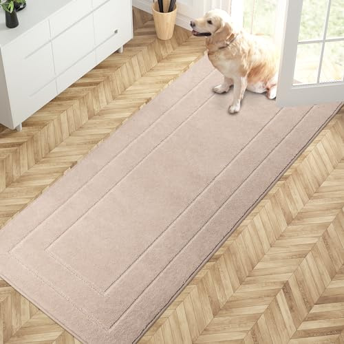 PURRUGS Hallway Runner Rug, 32 x 70, Beige | Machine Washable, Non-Slip, Waterproof TPR Backing, Super Absorbent, Low Profile, For Hallway, Kitchen, and Entryway