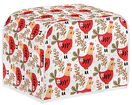 Kuiaobaty Chickens Floral Print Cover for Toaster 2 Slice, Small Washable Kitchen Appliances Cover with Hook, Dust and Fingerprint Proof