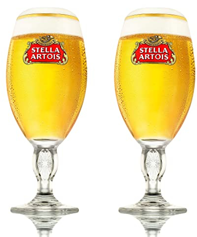GarageBar | Stella Artois Glass | Stemmed Chalice Beer Glass | Official Merchandise | Comes with 2X Beer Drip Mats (2, Pint/20oz)