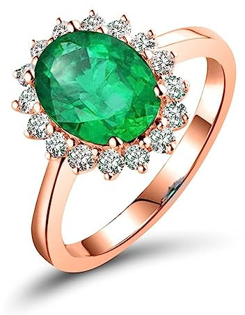 Blumen Ringe Damen, Eheringe 18 Karat Roségold Smaragd 0.8ct Ovaler Smaragd für Geburtstag Größe 47 (15.0)