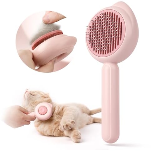 Cat Brush for Grooming, Baytion Cat Brush Self Cleaning with Release Button for Short or Long Haired Cats Kitten, Cat Grooming Hair Brush Comb Massage to Remove Loose Fur, Tangles & Dirt