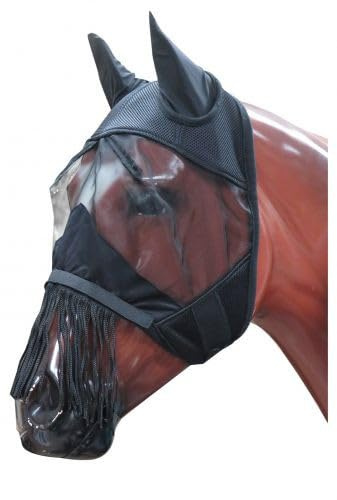 Showman Jersey Mesh Fly Mask w/Lycra Ears & Fringe Nose (Medium)