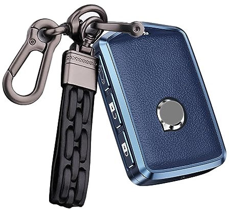 ontto Autoschlüssel Hülle Schlüsselhülle Kompatibel mit Volvo S60 S90 XC40 XC60 XC90 V60 V90 S60 S90 T5 T6 T8 Polestar 1 2 Fernbedienung Schlüsselanhänger Metall Leder Schlüssel Schutz Etui-B Blau