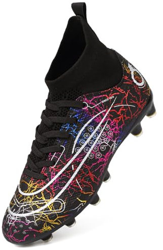 PiDaGlobal Football Boots Men's High-Top Spikes Outdoor Astro Turf Trainers Cleats Professional Competition Athletics Sneakers Teenager Breathable Soccer Shoes Unisex 4UK Black