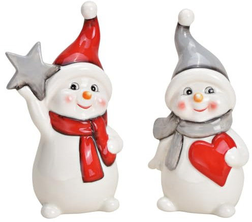 matches21 HOME & HOBBY Süße Schneemann Deko Figuren für Weihnachten im 2er Set - Lustige 18cm Weihnachtsfiguren als innen Weihnachtsdeko - Kleine Schneemänner als Wohnzimmer Weihnachtsdekoration