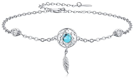 XIXLES Traumfänger-Armband 925er-Sterlingsilber Traumfänger-Türkis-Armband für Frauen, verstellbare 7+2-Zoll-Gliederkette, türkisfarbenes Schmuck, Geschenke