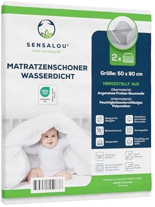 Sensalou Matratzenschoner wasserdicht 50 x 90 cm 2er Set – Matratzenschutz für Baby Beistellbett und Kinderbett klein– wasserdichte Nässeschutz Unterlage, Oeko-TEX Zertifiziert, waschbar