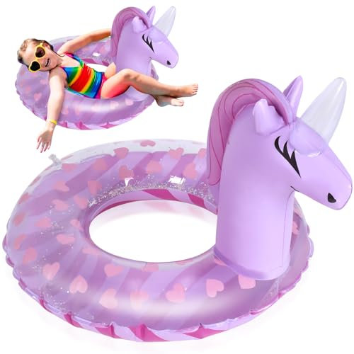 Zuimei Unicorn Inflatable Pool Floats for Kids, PVC Pool Float Inflatable Pool Rings with Glitter Swimming Pool Float Toy Inflatable Swimming Ring for Summer Pool Water Party (5-9 Years Old)