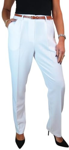 Smart Tailored Fit Pleated Trousers for Women UK Ladies Formal Office Trouser Lightweight Work Pants White 8-22 (8)