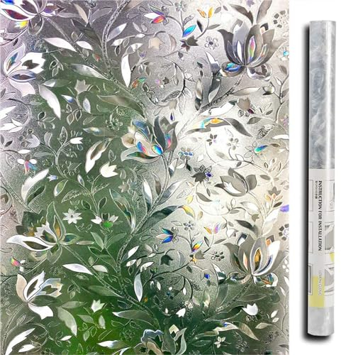 LEMON CLOUD Fensterfolie Blickdicht Selbsthaftende, Regenbogen Statisch No-Glue Sichtschutzfolie, Anti-UV Sonnenschutzfolie für Wohnzimmer, Bunt Tulpe - 60x120cm