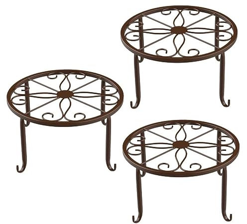 XJKLBYQ Metal Plant Stand for Outdoor Indoor Plants,3Pcs Potted Plant Stands Holder,Heavy Duty Flower Pot Stands,Rustproof Iron Round Shelf for Garden Home (Bronze)