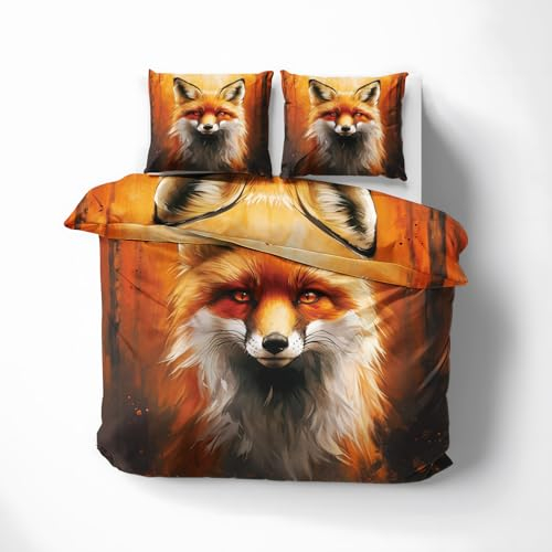 MOBEITI Fuchs Bettwäsche 200x220, Tiere Wendebettwäsche, Weiche Kuschelige Mikrofaser Bettbezug Set 3teilig, 2 Kissenbezug 80x80, mit Reißverschluss -MO&277