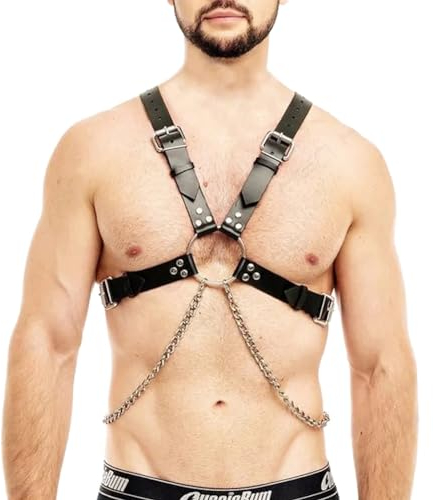 Moinha Harness Männer Leder Gay Truhe Kette Herren Einstellbare Leder Körper Brust Harness Geschirr Sexy Leder Bandage Brustgeschirr Gay Körperketten BH Herren Brust Harness Gürtel mit Kette