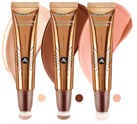 Anglicolor 3 Stück Bronzer Blush Highlighter Flüssige,Liquid Highlighter Rouge Stick, Contouring Blush Stick Mit Applicator Befestigt,Conturingstick Bronzer Lange Anhaltende Make Up(01+02+05,36ml)