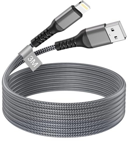 Apple MFi Certified 3M Lightning Cable - Fast Charging iPhone Connector with Nylon Lead for iPhone 14 13 12 11 Pro Max/XS/8/7/6, iPad