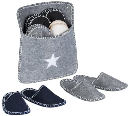 Relaxdays Pantofole per Ospiti, Set da 6 Paia di Ciabatte Misura 36-45, con Borsa, in Feltro, Antiscivolo, Colorato