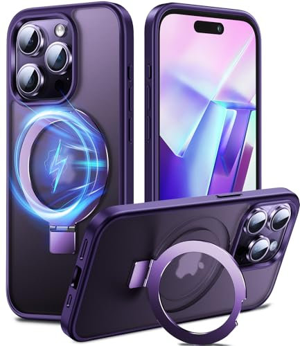 Chicfun 3-in-1 [Magnetic+KickStand+Ring Holder] for iPhone 15 Pro Case Stand Ring Holder Compatible with MagSafe, Military Shockproof Protective iPhone 15 Pro Phone Case KickStand Cover Purple