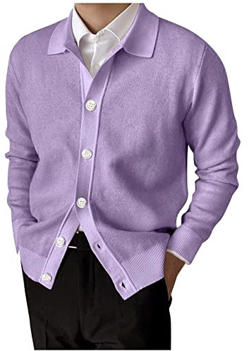 Cardigan da uomo alla moda casual in filato lavorato a maglia con bottoni a maniche lunghe maglione cardigan da uomo lavorato a maglia, Viola, 2XL