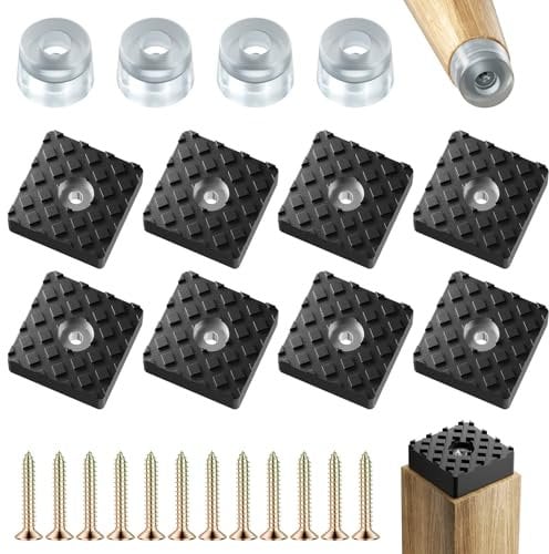 12 Non-Slip Black Square Rubber Feet for Outdoor Furniture - Protects Wooden Chairs & Desk Stools