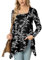 POPYOUNG Womens Casual Square Neck Tunic Tops Long Sleeve Ladies Longline Dress Floaty Long Blouse Shirts to wear with Leggings M,FL White-Black