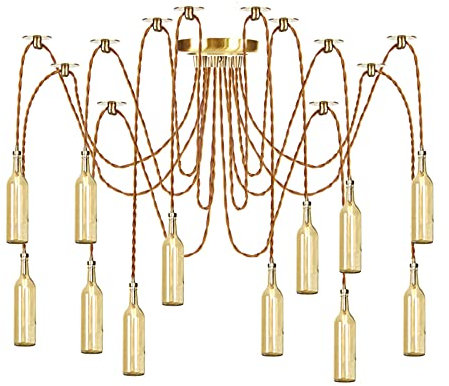 HNVBDOPAE Lampes Suspendues Avec Abat-Jour En Verre de Bouteille, Plafonnier Suspendu Réglable En Hauteur, Éclairage de Lustre Moderne En Laiton Doré Pour Îlot de Cuisine, Salon, 8 Lumières/12 Lumière