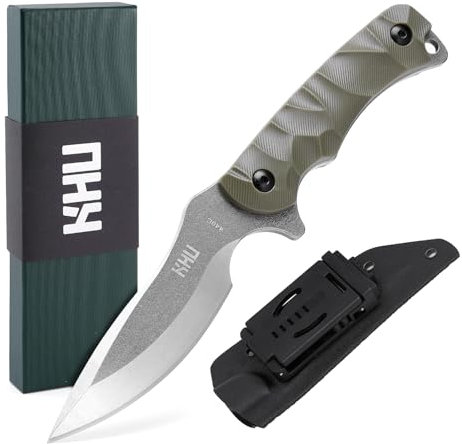 KHU Couteau à lame fixe Couteau de survie bushcraft - Acier 440C Nylon Plastique poignée, Outdoor chasse Camping Accessoires - Avec étui Kydex - 28A
