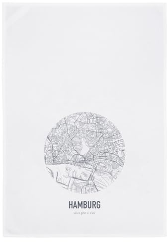 17;30 HOME Geschirrtuch, Humorvolles Design, 100% Baumwolle, Hamburg Stadtplan, umweltfreundlich, weiß, 50x70 cm