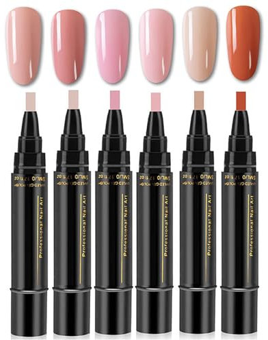 Polishey Nail Polish Pens, 6PCS Nail Varnish Pens 3 In 1 Gel Nail Polish Pen Set, One Step DIY LED Nail Varnish Pens, Nail Polish Pens for Home and Professional Manicure (6Colors A)