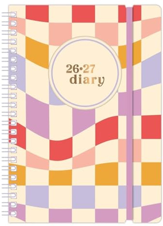 Schülerkalender 2025–2026, A5, Spiralbindung, Spiralbindung, elastischer Verschluss, Schüler, Lehrer, Planer (abstrakte Formen)