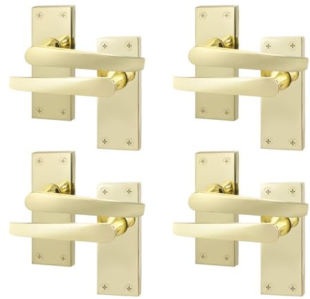 EAI Polished Brass Door Handles | 4 Pair Internal Latch Handles on Backplate | Straight Pattern