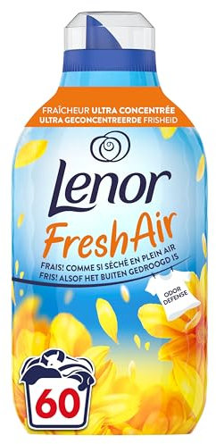 Lenor Fresh Air Adoucissant Rayons de Soleil, 60 Lavages (840ml), Fraîcheur Ultra Concentrée, Technologie SolarDry pour Effet Séchage Plein Air, Notes Estivales Rafraîchissantes, Bouteille Recyclée