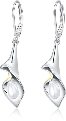 Calla Lily Dangle Ohrringe Lily Blume Tropfen Dangle Eleganter Ohrring für Frauen Damen Handgemachte 925 Sterling Silber mit Perle Luxus Schmuck an Weihnachten Thanksgiving Geburtstag Mutterta