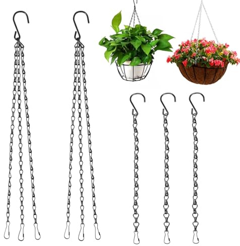 5 Stück Blumenampel Kette zum Aufhängen, Hängend Blumenampel Metallkette Schwarz, 40cm Hängeampel Metallkette mit Haken, Hängeampel Kette für Innen Außen Blumenkorb, Pflanzgefäße, Pflanzenkörbe Ketten