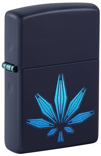 Zippo Sturmfeuerzeug - Cannabis, Navy Matte, Black Light - Nachfüllbar - Wiederverwendbar - Windfestes Design - Geschenkbox - Made in USA