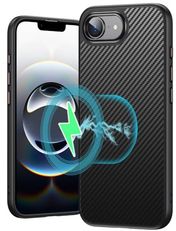 TECHGEAR iPhone 17e / 16e Magnetic Case - Slim Shockproof Hard Back Cover with Carbon Fibre Detail, MagSafe Compatible Protective Case Black