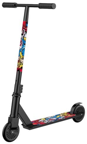 Roller Kinder, Stunt Scooter, City Roller, Klappbarer Tretroller für Kinder und Erwachsene bis 150 kg, Sportlicher, Stoßdämpfende, Hinterradbremse, rutschfest (Schwarz,Gerade Handlauf)