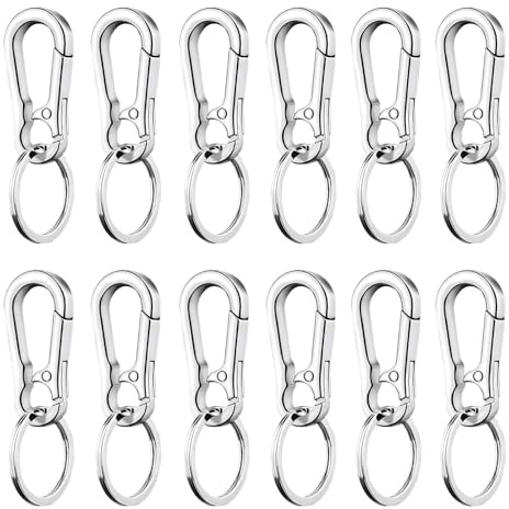 12 portachiavi a moschettone, moschettone con anello portachiavi rimovibile, portachiavi a moschettone, portachiavi in metallo, per serrature auto, giocattoli da appendere