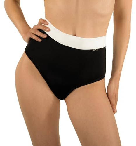 MYLILY Bikini Menstrual Mujer baño | Bikini Menstrual Cintura Alta | Braga Menstrual Bikini High Waist | Bikini Menstrual Mujer Baño Flujo abundante Negro y Blanco