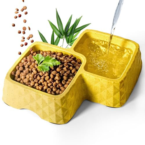 ne&no® Bamboo Double Bowl Non-Slip for Cats and Small Dogs - Up to 400 g Food + 350 ml Water Content - Cat Feeding Bowl - Bamboo Dog Bowl - Drinking Bowl Cat