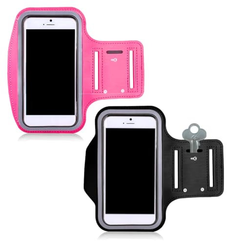 COYUN 2 pcs Brassard de Sport, Brassard de Sport Universel Réglable pour Smartphone jusqu'à 6.5 Pouces - Brassard Telephone Sport Porte Telephone Course a Pied, pour Course à Pied, Rose Rouge + Noir