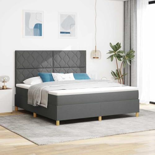 vidaXL Boxspringbett mit Matratze Dunkelgrau 180 x 200 cm Stoff, Moderne King-Size-Bett, rechteckiger Boxspring, Bequeme Schaum-Matratze, langlebiger Polyester-Kopfteil.