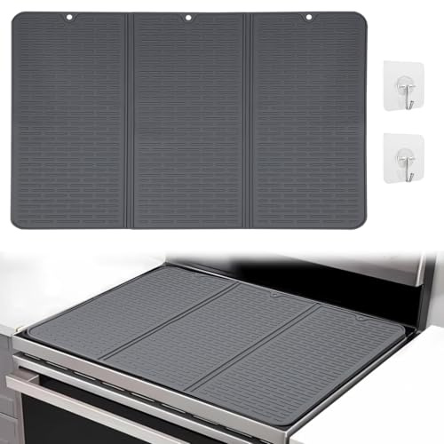 Silicone Stove Top Covers for Electric Stoves, 70x50cm Foldable Induction Hob Protector Mat Heat Resistant Glass Top Hob Cover Dish Drying Mat Cooktop Protector for Ceramic Hob (Gray)