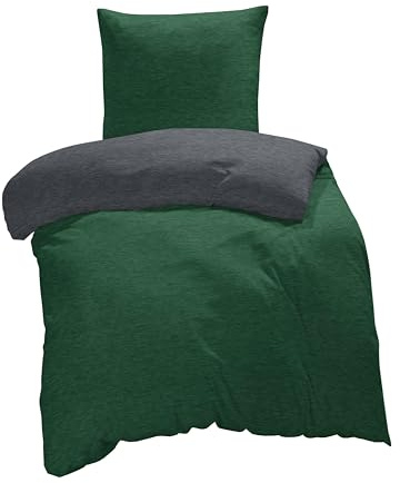 one-home Winter Bettwäsche Biber Meliert Baumwolle Flanell Kuschelig Flauschig Warme Weiche Melange Modern, Größe:2 teilig 135x200 cm, Farbe:dunkel grün/anthrazit