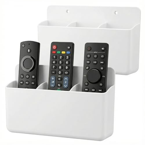 Kryndle Remote Control Holder, 2 Pack Wall Mounted with 3 Adjustable Slots | Self Adhesive TV Controller Holder, Suitable for Home, Office, School