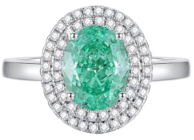 Mesnt Verlobungsring Frauen, Damen 14 Karat Weißgold Halo 2ct Oval Lab Created Paraíba Turmalin mit Moissanit-Ring, Größe 63 (20.1)