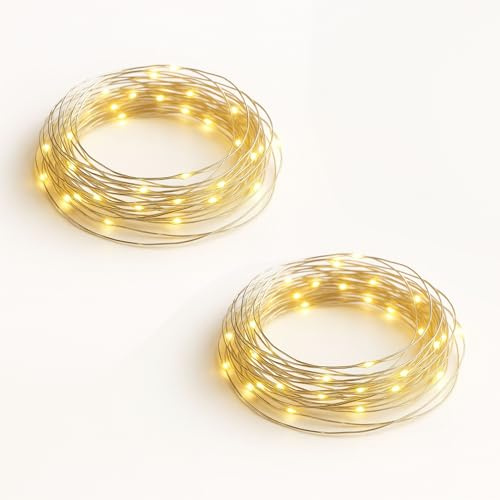 matches21 HOME & HOBBY Mini Draht Lichterketten 40 LED warmweiß - 2 Stück 2m transparente Batterie Micro Leuchten Timer-Funktion