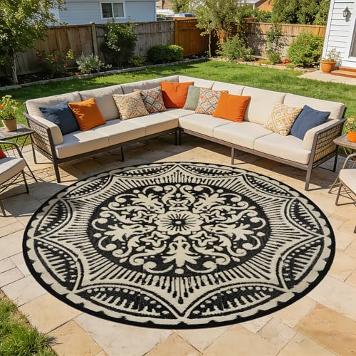 Capslpad Outdoor Teppich Wetterfest, Balkon Teppich, Kunststoff Camping Teppich, Leichtgewicht Picknickdecke, Vorzeltteppich Outdoorteppich für Balkon, Picknick, Camping, Garten, 240 x 240 cm Schwarz